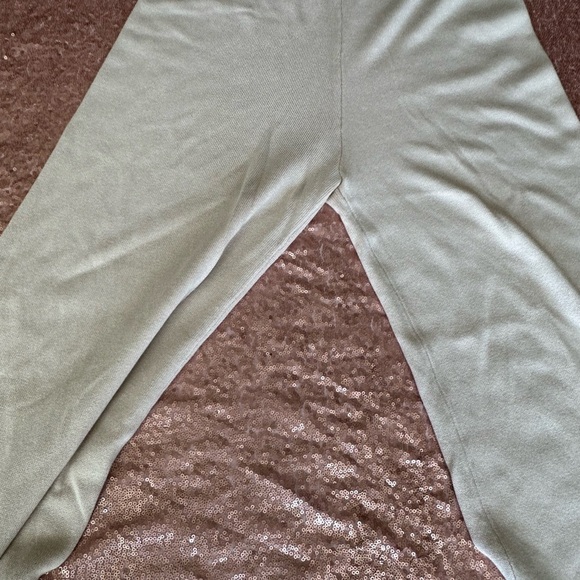 Entro Solid Ribbed High Waisted Wide Leg Pants,S Beige/black. Beach, Resort Wear - Picture 4 of 8